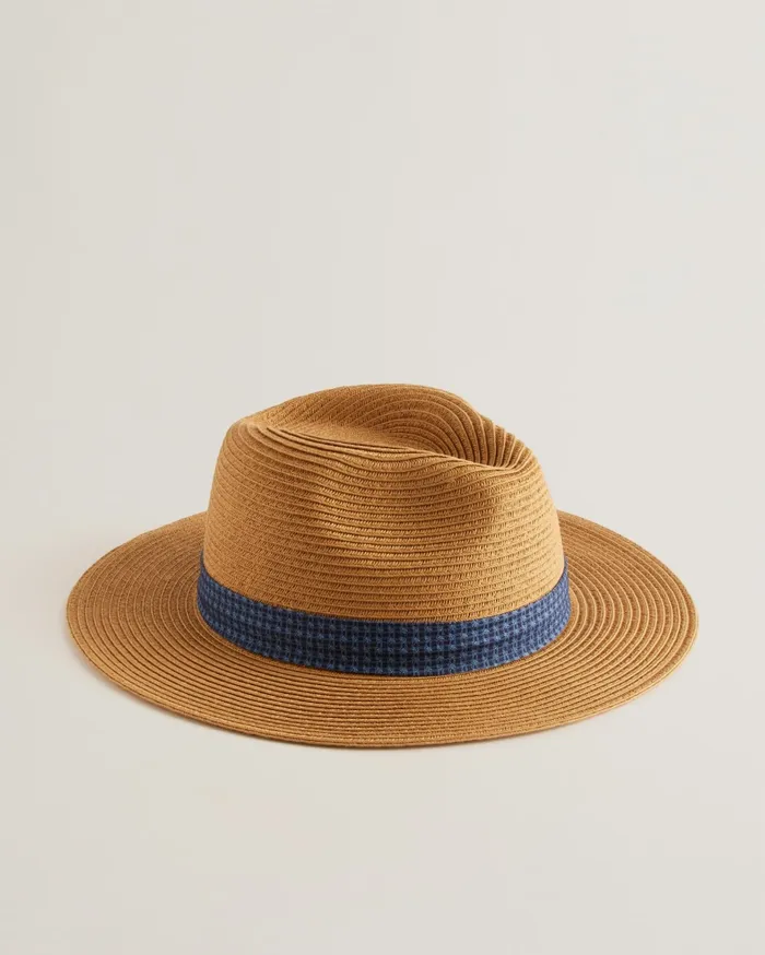 Men HURCANN 8211 Woven Fedora Hat With Printed Trim Natural Ted Baker Swimwear and Beachwear Men HURCANN 8211 Woven Fedora Hat With Printed Trim Natural Ted Baker Swimwear and Beachwear