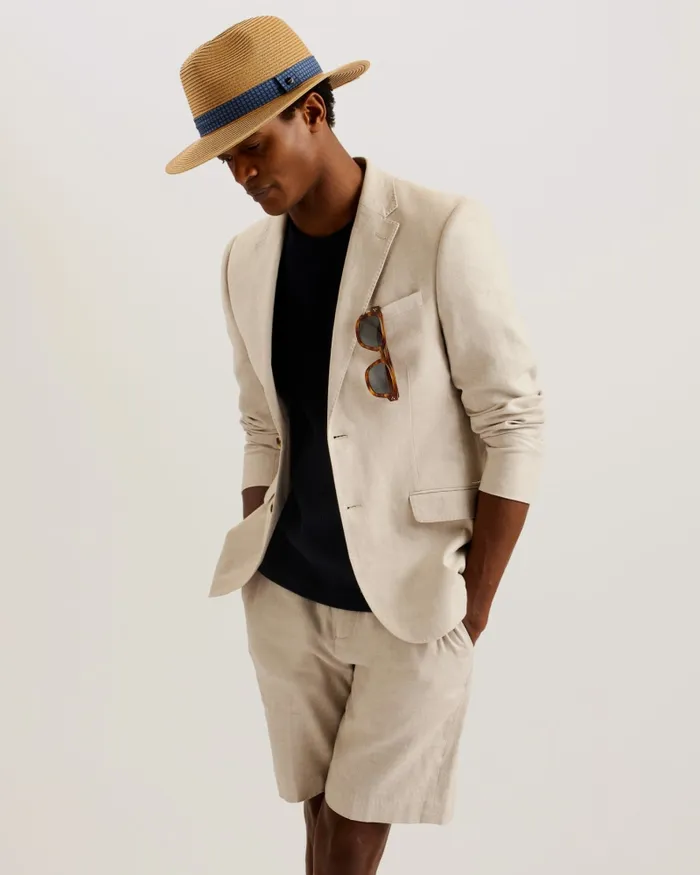 Men HURCANN 8211 Woven Fedora Hat With Printed Trim Natural Ted Baker Swimwear and Beachwear Men HURCANN 8211 Woven Fedora Hat With Printed Trim Natural Ted Baker Swimwear and Beachwear