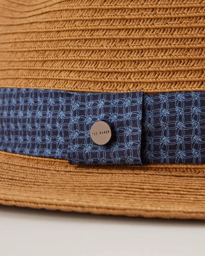 Men HURCANN 8211 Woven Fedora Hat With Printed Trim Natural Ted Baker Swimwear and Beachwear Men HURCANN 8211 Woven Fedora Hat With Printed Trim Natural Ted Baker Swimwear and Beachwear