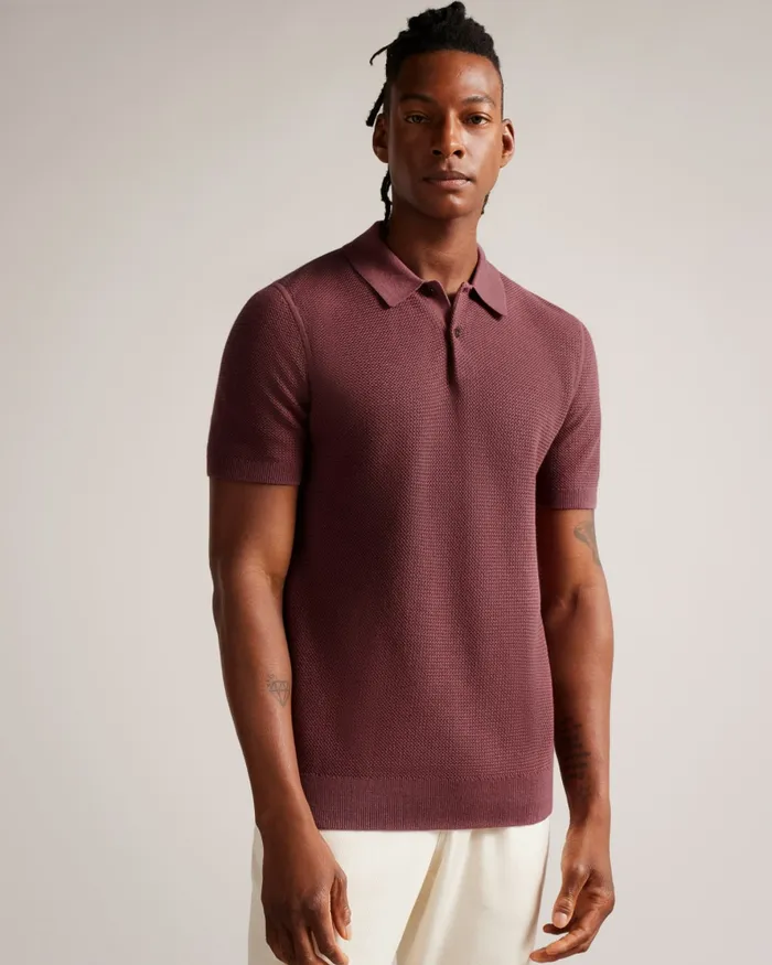 Men IMAGO 8211 Short Sleeve Regular Fit Knitted Polo Shirt Maroon Ted Baker Polo Shirts Men IMAGO 8211 Short Sleeve Regular Fit Knitted Polo Shirt Maroon Ted Baker Polo Shirts