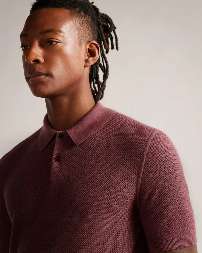 Men IMAGO 8211 Short Sleeve Regular Fit Knitted Polo Shirt Maroon Ted Baker Polo Shirts Men IMAGO 8211 Short Sleeve Regular Fit Knitted Polo Shirt Maroon Ted Baker Polo Shirts