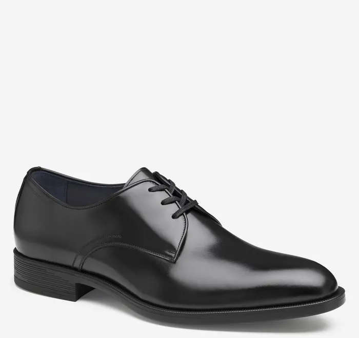 Men Johnston and Murphy Flynch Plain Toe Black Italian Calfskin LaceUps