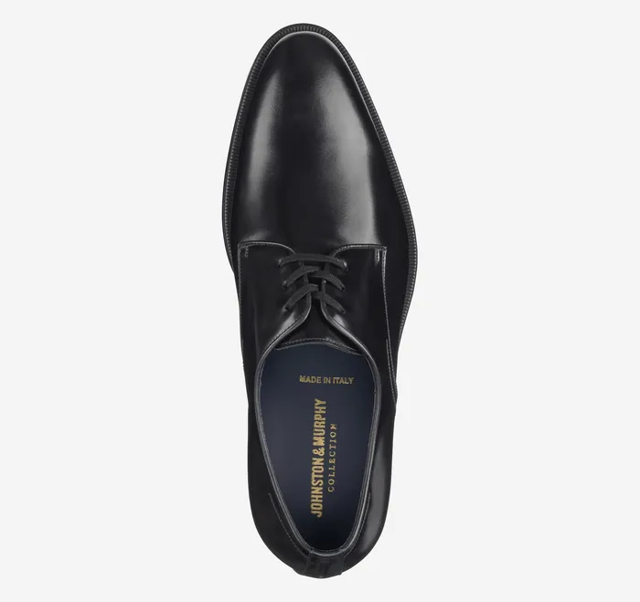Men Johnston and Murphy Flynch Plain Toe Black Italian Calfskin LaceUps