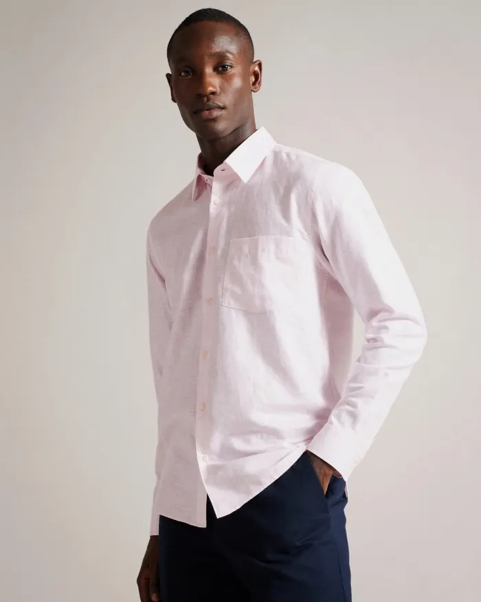 Men KINGWEL 8211 Long Sleeve Linen Blend Shirt Light Pink Ted Baker Shirts Men KINGWEL 8211 Long Sleeve Linen Blend Shirt Light Pink Ted Baker Shirts