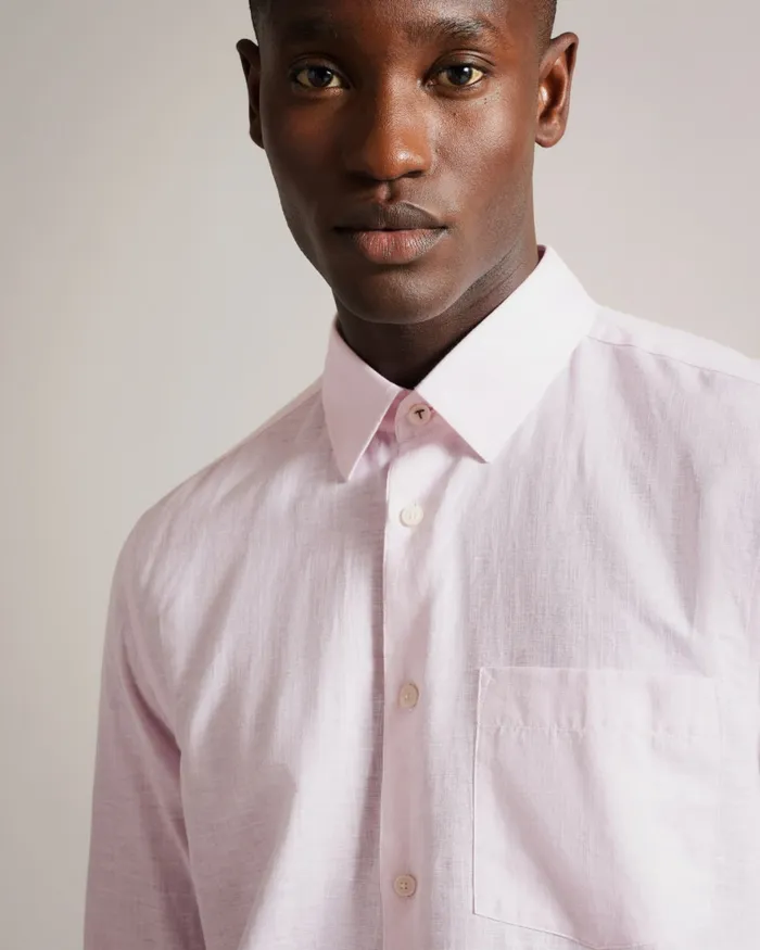 Men KINGWEL 8211 Long Sleeve Linen Blend Shirt Light Pink Ted Baker Shirts Men KINGWEL 8211 Long Sleeve Linen Blend Shirt Light Pink Ted Baker Shirts