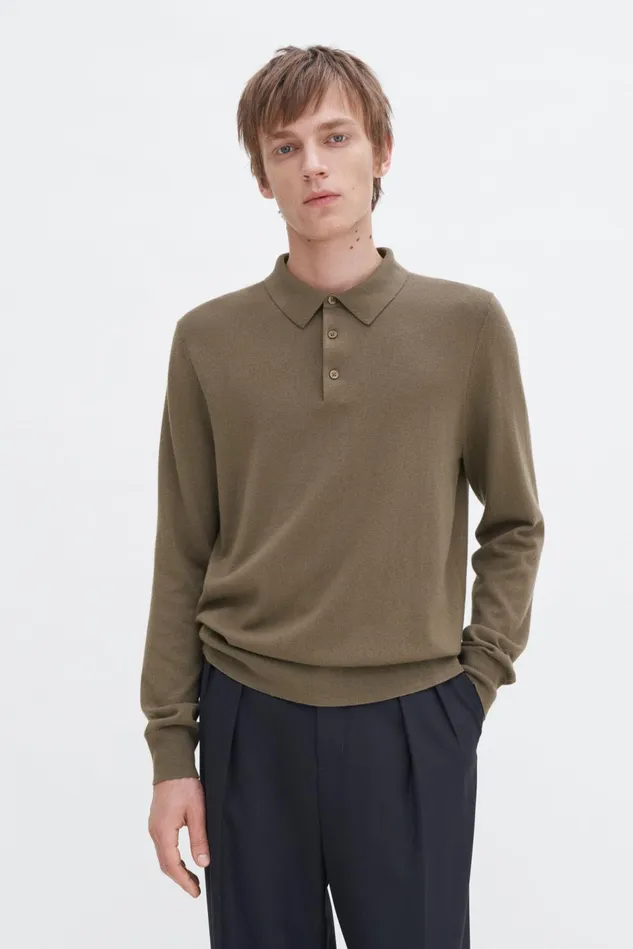 Men Knitted Polo Shirt Olive Green Filippa K Knitwear
