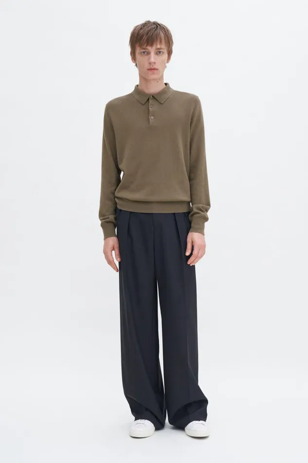 Men Knitted Polo Shirt Olive Green Filippa K Knitwear