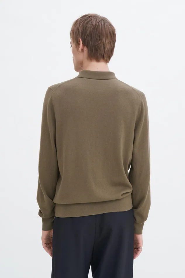 Men Knitted Polo Shirt Olive Green Filippa K Knitwear