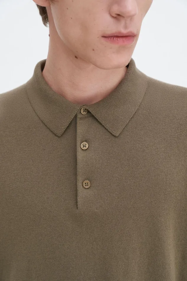 Men Knitted Polo Shirt Olive Green Filippa K Knitwear