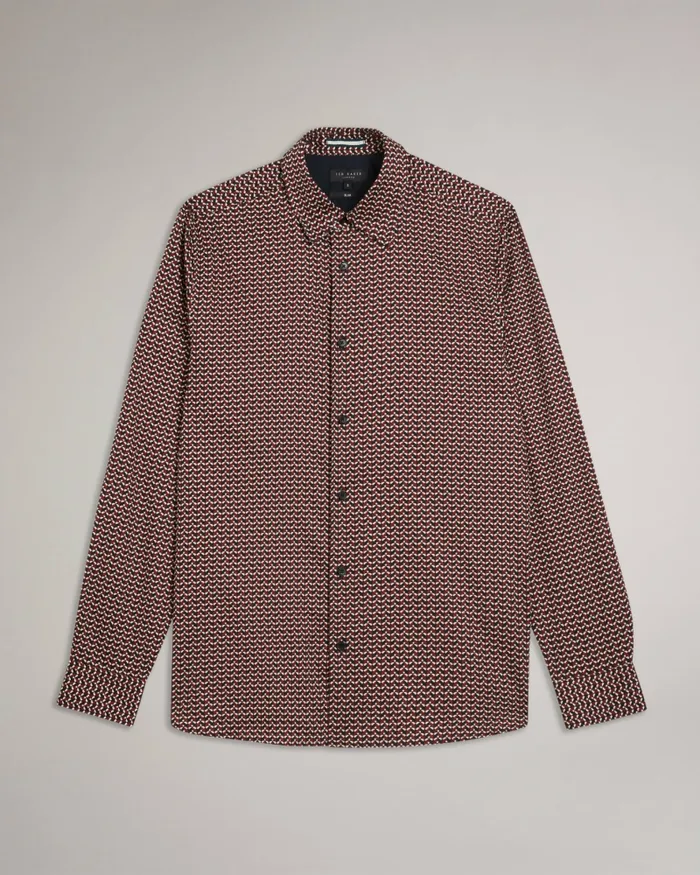 Men LACEBY 8211 Long Sleeve Geometric Print Shirt Dark Red Ted Baker Shirts