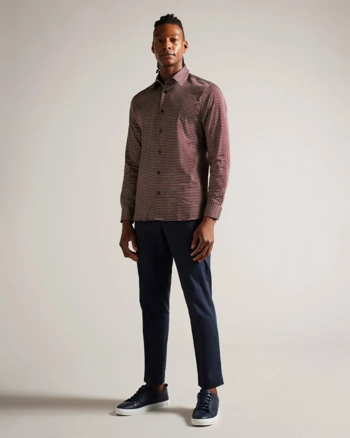 Men LACEBY 8211 Long Sleeve Geometric Print Shirt Dark Red Ted Baker Shirts
