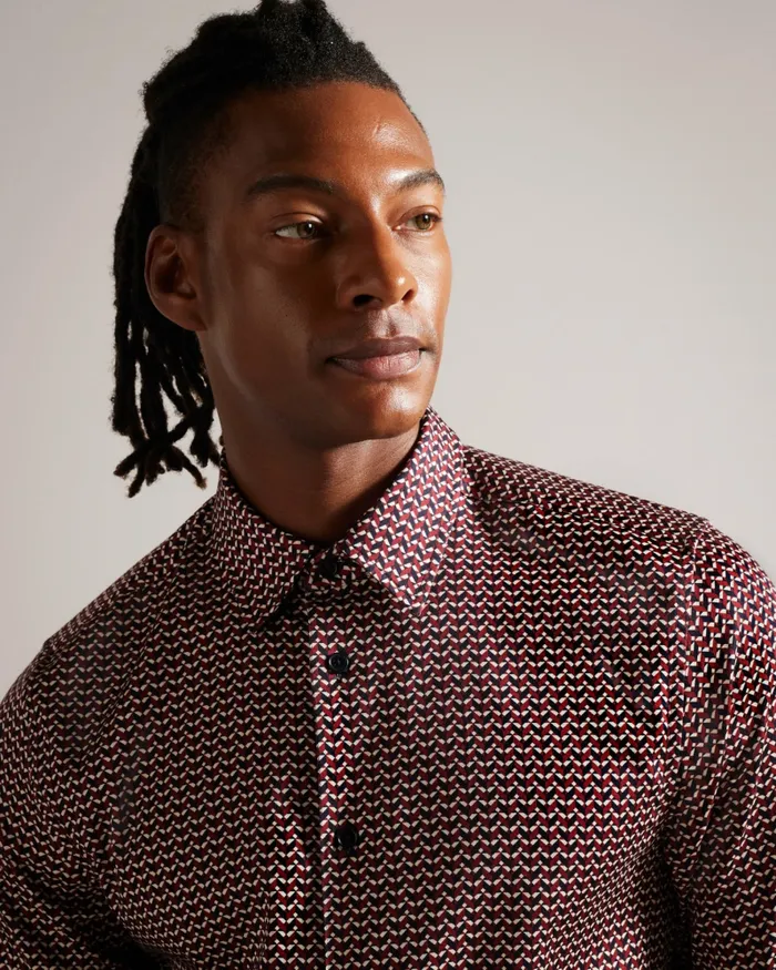 Men LACEBY 8211 Long Sleeve Geometric Print Shirt Dark Red Ted Baker Shirts
