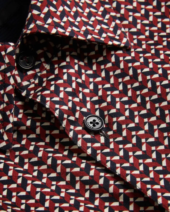 Men LACEBY 8211 Long Sleeve Geometric Print Shirt Dark Red Ted Baker Shirts