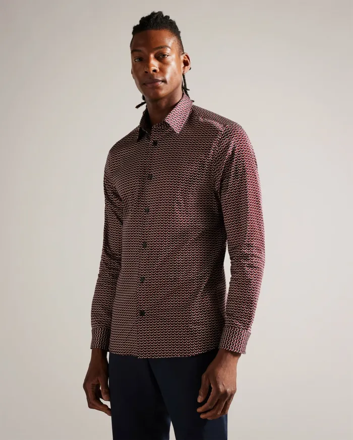 Men LACEBY 8211 Long Sleeve Geometric Print Shirt Dark Red Ted Baker Shirts