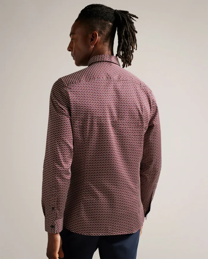 Men LACEBY 8211 Long Sleeve Geometric Print Shirt Dark Red Ted Baker Shirts