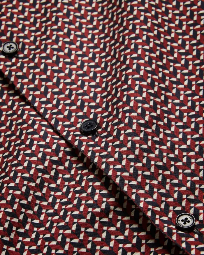Men LACEBY 8211 Long Sleeve Geometric Print Shirt Dark Red Ted Baker Shirts