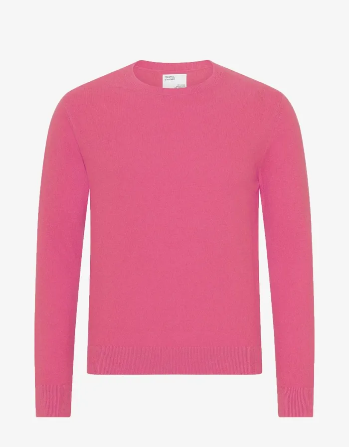 Men Light Merino Wool Crew Bubblegum Pink Colorful Standard Knit Sweaters
