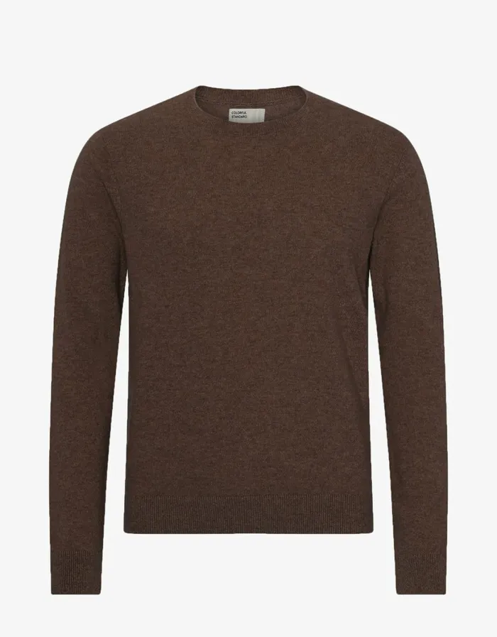Men Light Merino Wool Crew Coffee Brown Colorful Standard Knit Sweaters