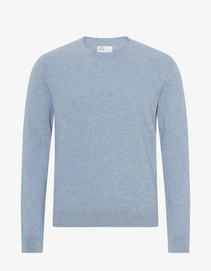 Men Light Merino Wool Crew Polar Blue Colorful Standard Knit Sweaters