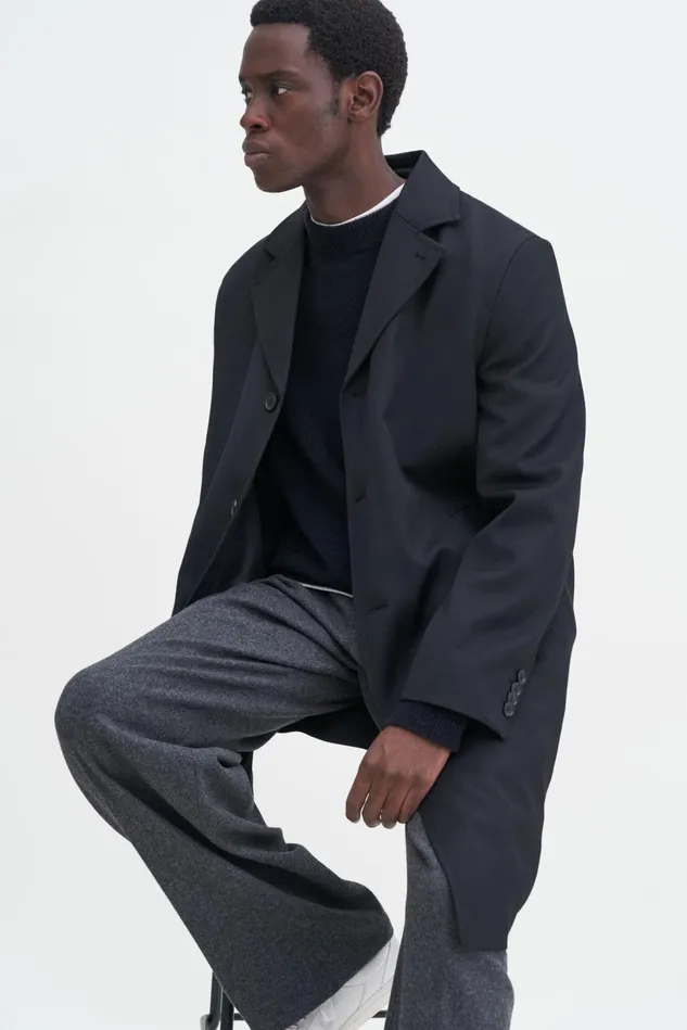 Men Lightweight Twill Overcoat Black Filippa K Outerwear