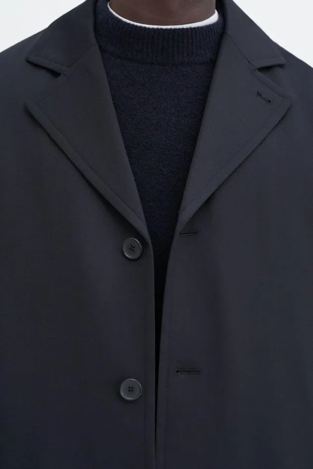 Men Lightweight Twill Overcoat Black Filippa K Outerwear