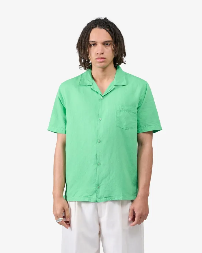 Men Linen Short Sleeved Shirt Ivory White Colorful Standard Shirts