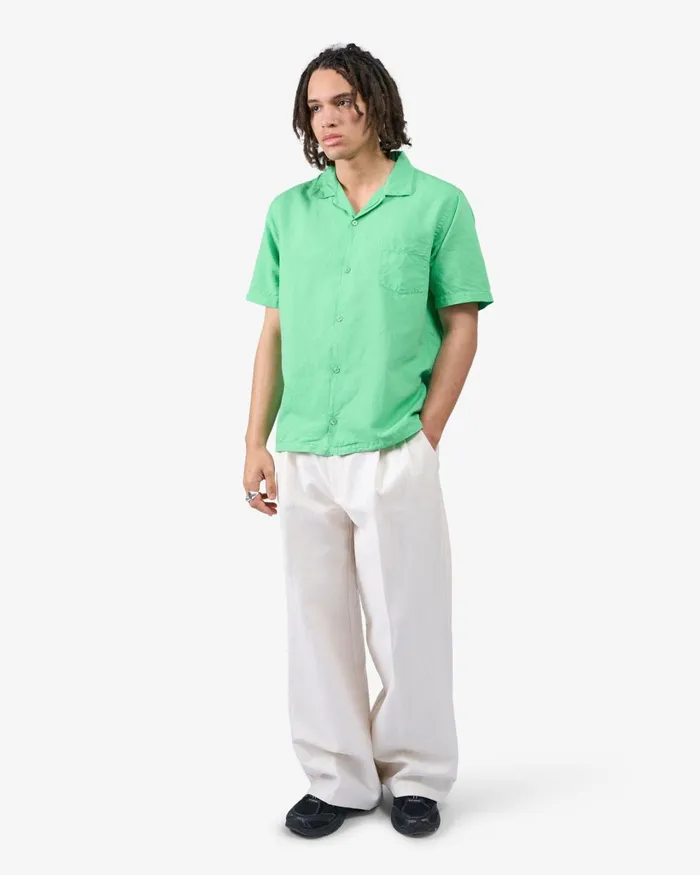 Men Linen Short Sleeved Shirt Ivory White Colorful Standard Shirts
