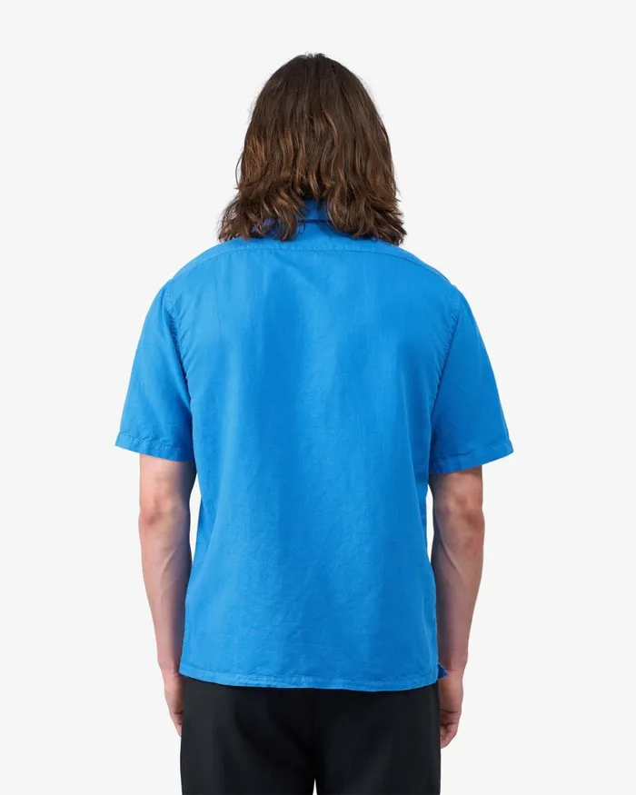 Men Linen Short Sleeved Shirt Pacific Blue Colorful Standard Shirts