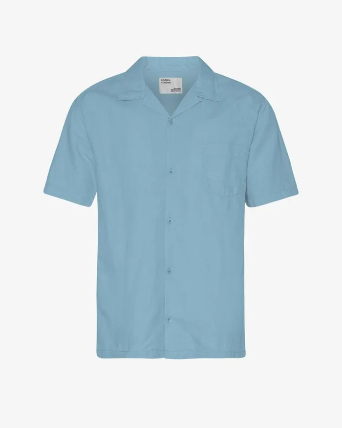 Men Linen Short Sleeved Shirt Seaside Blue Colorful Standard Shirts