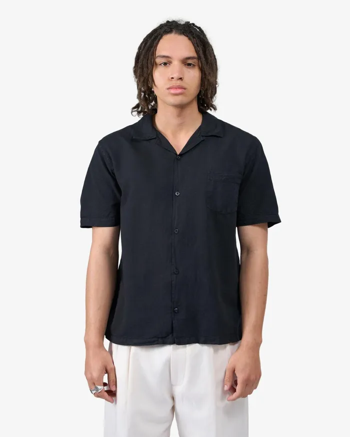 Men Linen Short Sleeved Shirt Seaside Blue Colorful Standard Shirts