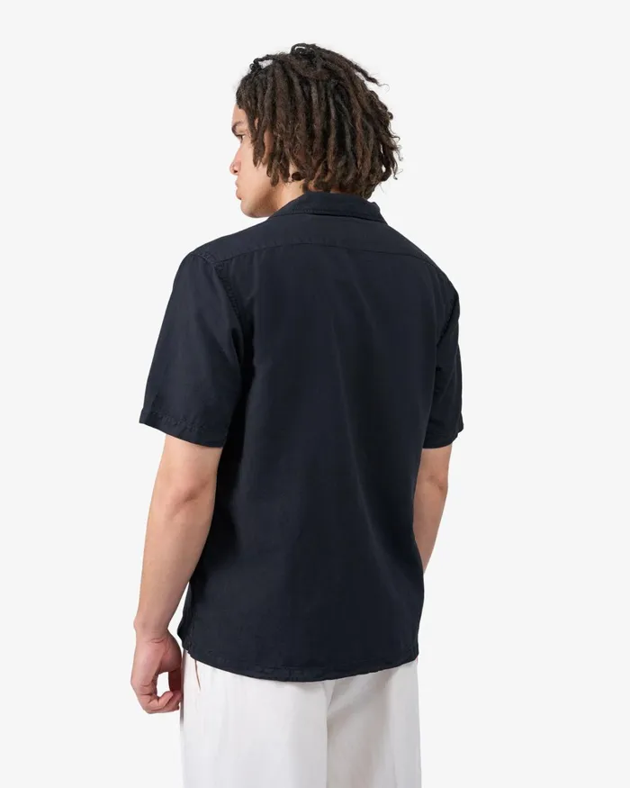 Men Linen Short Sleeved Shirt Seaside Blue Colorful Standard Shirts