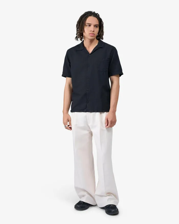 Men Linen Short Sleeved Shirt Seaside Blue Colorful Standard Shirts
