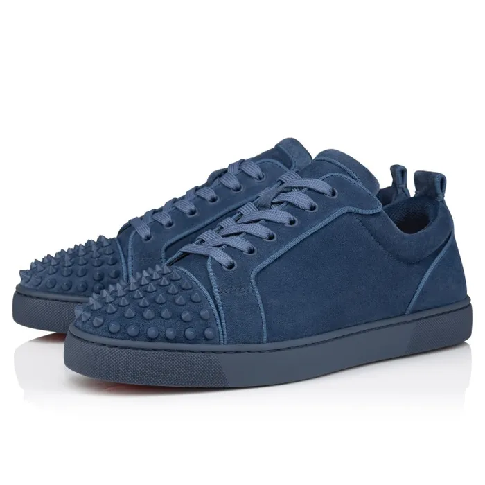 Men Louis Junior Spikes Sneakers 8211 Veau Velours And Spikes 8211 Denim Christian Louboutin Sneakers