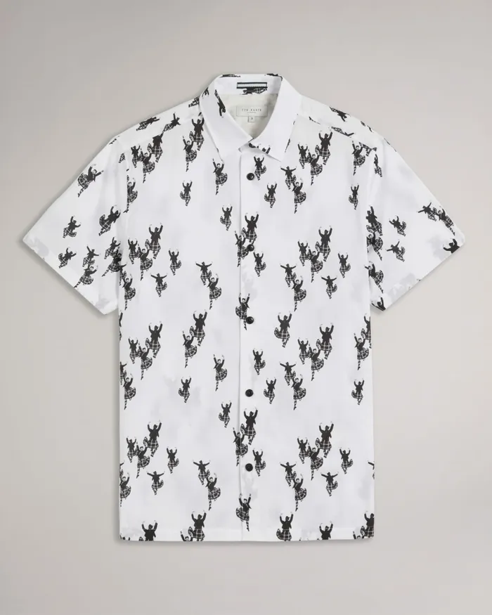 Men MARNEY 8211 Short Sleeve Highland Dancer Printed Shirt White Ted Baker Shirts