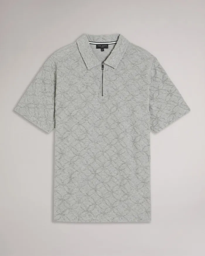 Men MAROC 8211 Short Sleeve Zip Jacquard Polo Shirt Greymarl Ted Baker Tops