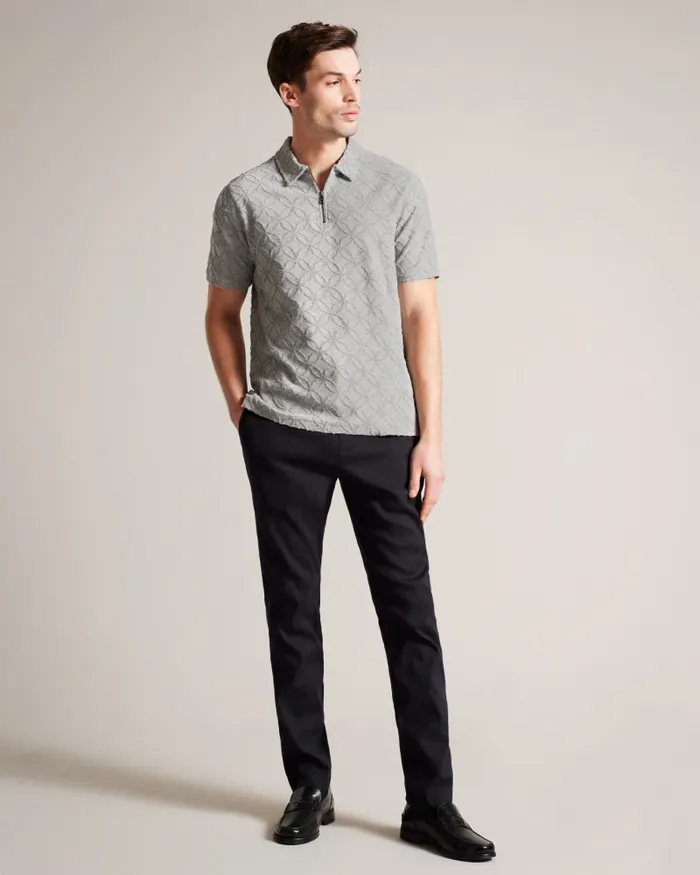 Men MAROC 8211 Short Sleeve Zip Jacquard Polo Shirt Greymarl Ted Baker Tops Men MAROC 8211 Short Sleeve Zip Jacquard Polo Shirt Greymarl Ted Baker Tops