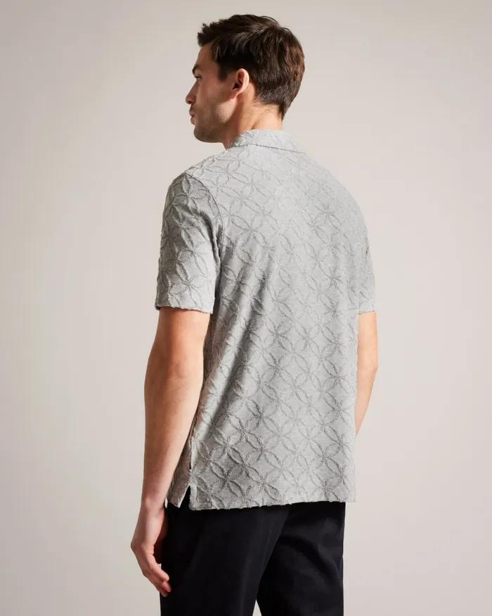Men MAROC 8211 Short Sleeve Zip Jacquard Polo Shirt Greymarl Ted Baker Tops Men MAROC 8211 Short Sleeve Zip Jacquard Polo Shirt Greymarl Ted Baker Tops