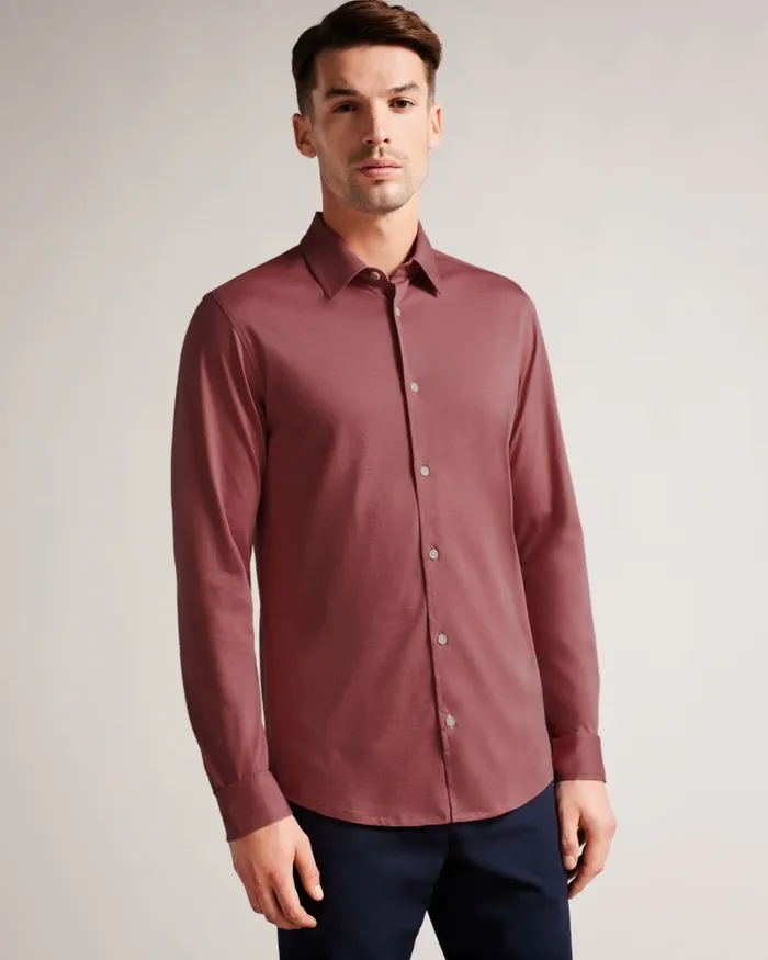 Men MARROS 8211 Long Sleeve Lustrous Jersey Shirt Medium Pink Ted Baker Shirts