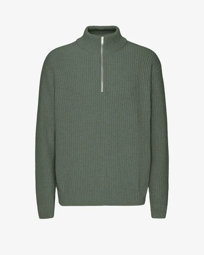 Men Merino Quarter Zip Dusty Olive Colorful Standard Knit Sweaters