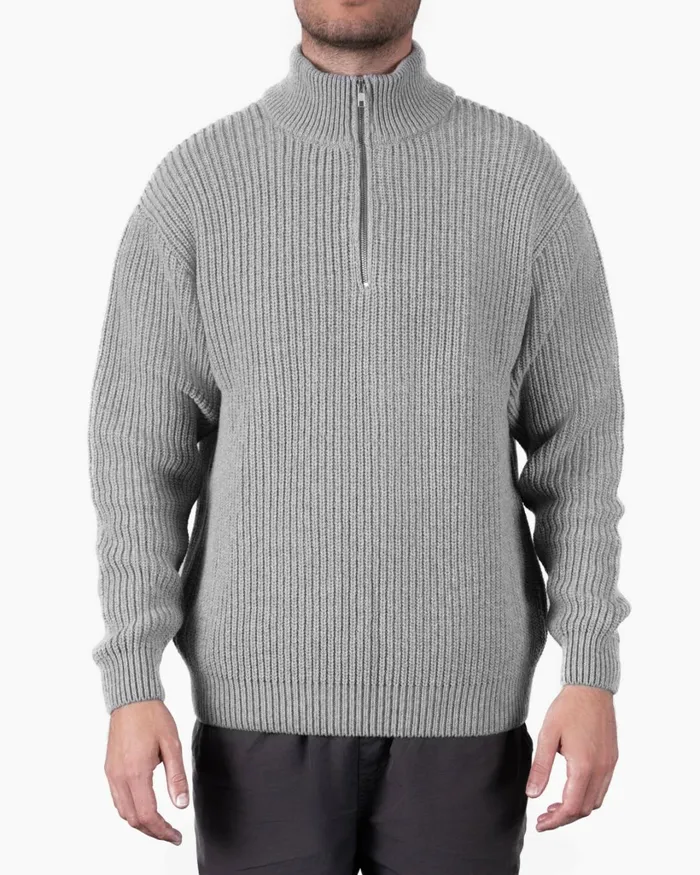 Men Merino Quarter Zip Dusty Olive Colorful Standard Knit Sweaters