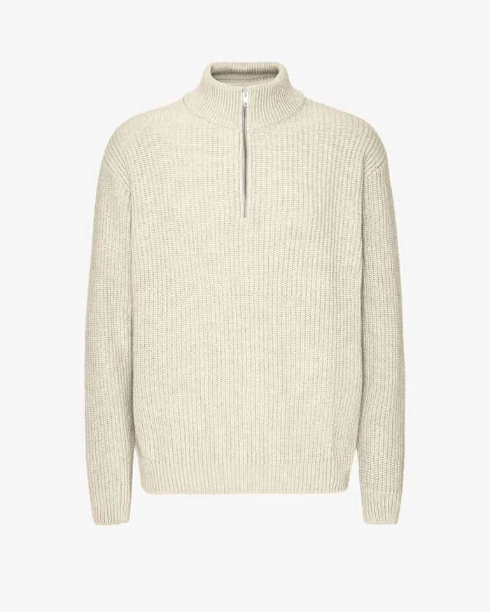 Men Merino Quarter Zip Ivory White Colorful Standard Knit Sweaters
