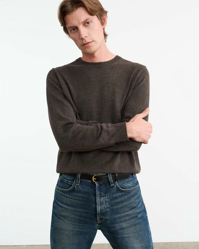Men Nili Lotan JULIUS CASHMERE SWEATER Dark Umber Melange Sweaters