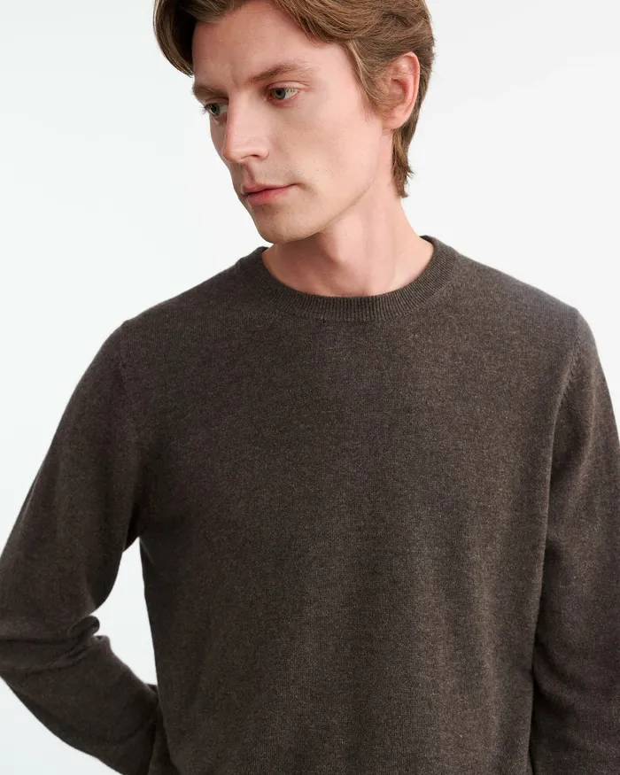 Men Nili Lotan JULIUS CASHMERE SWEATER Dark Umber Melange Sweaters
