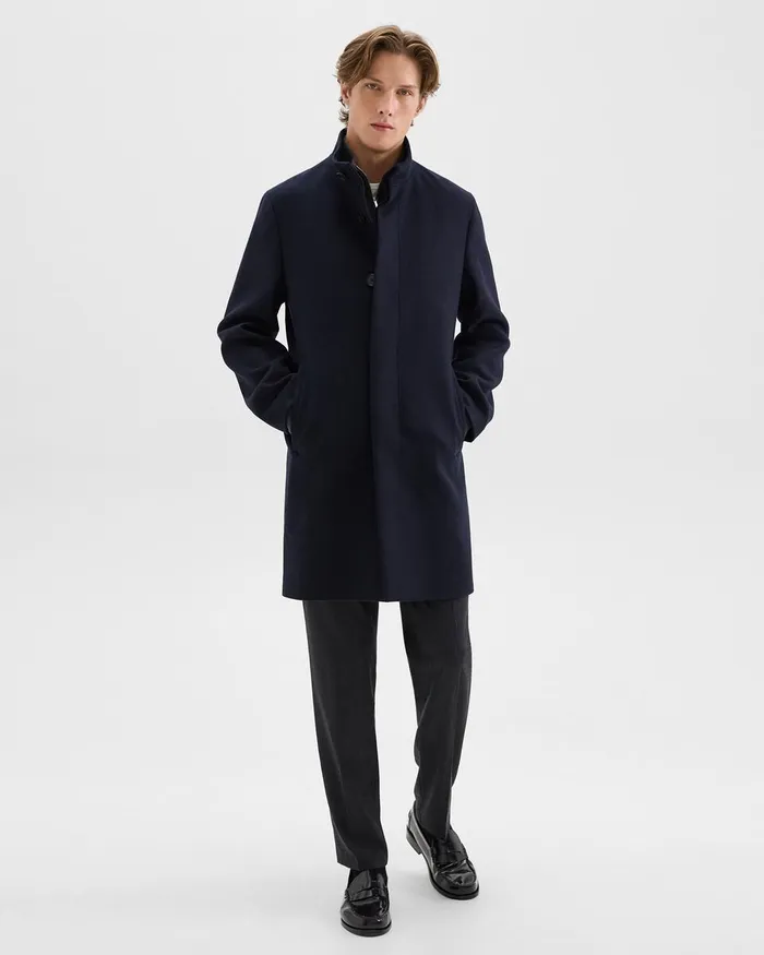 Men Outerwear Theory Belvin Coat In Recycled WoolBlend Melton Baltic