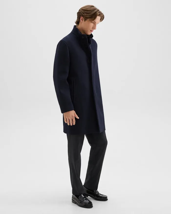 Men Outerwear Theory Belvin Coat In Recycled WoolBlend Melton Baltic