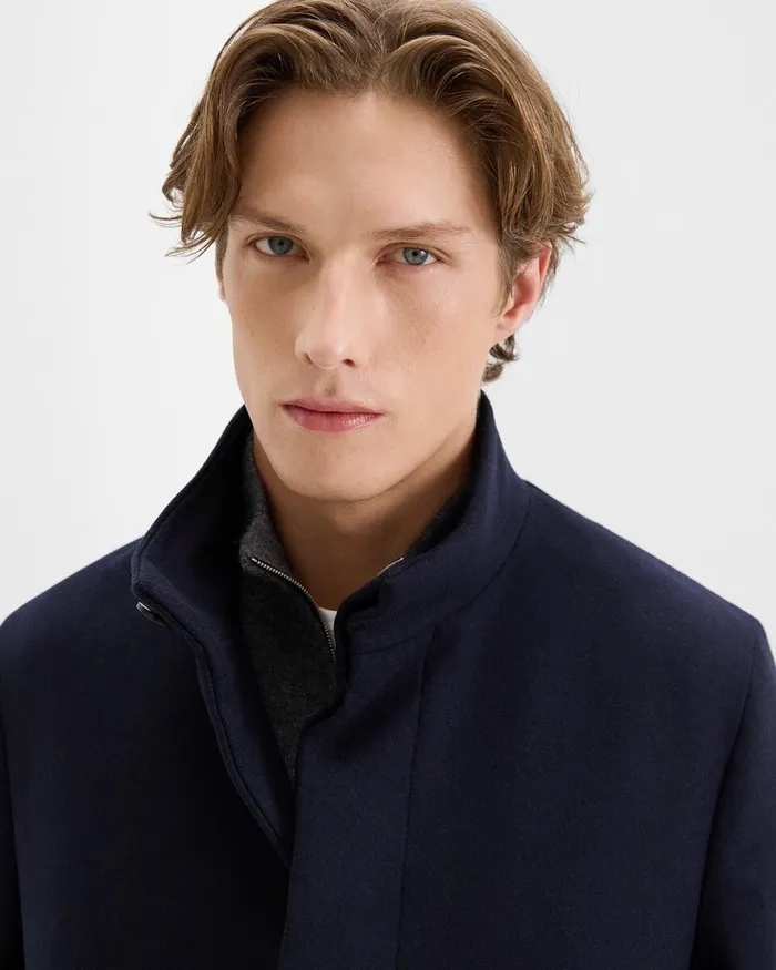 Men Outerwear Theory Belvin Coat In Recycled WoolBlend Melton Baltic
