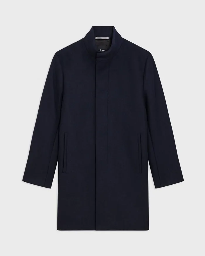 Men Outerwear Theory Belvin Coat In Recycled WoolBlend Melton Baltic