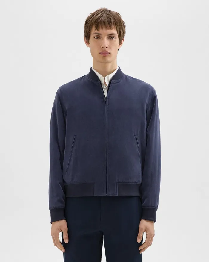 Men Outerwear Theory Bomber Jacket In Fluid Twill Baltic