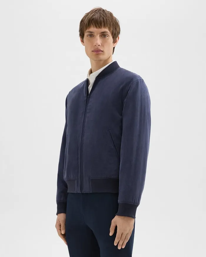 Men Outerwear Theory Bomber Jacket In Fluid Twill Baltic