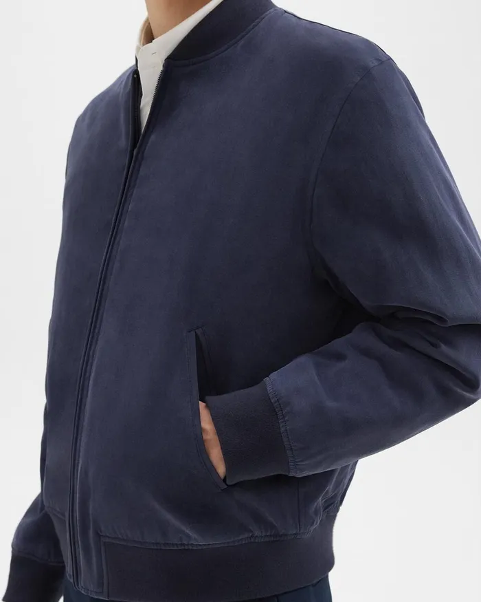 Men Outerwear Theory Bomber Jacket In Fluid Twill Baltic